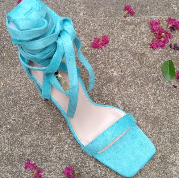 Blue Wrap Up Block Heel - Picture 2 of 7